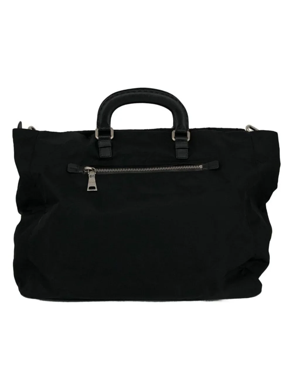 Prada Nylon Triangle Logo 2-Way Leather Handle Boston Bag Black